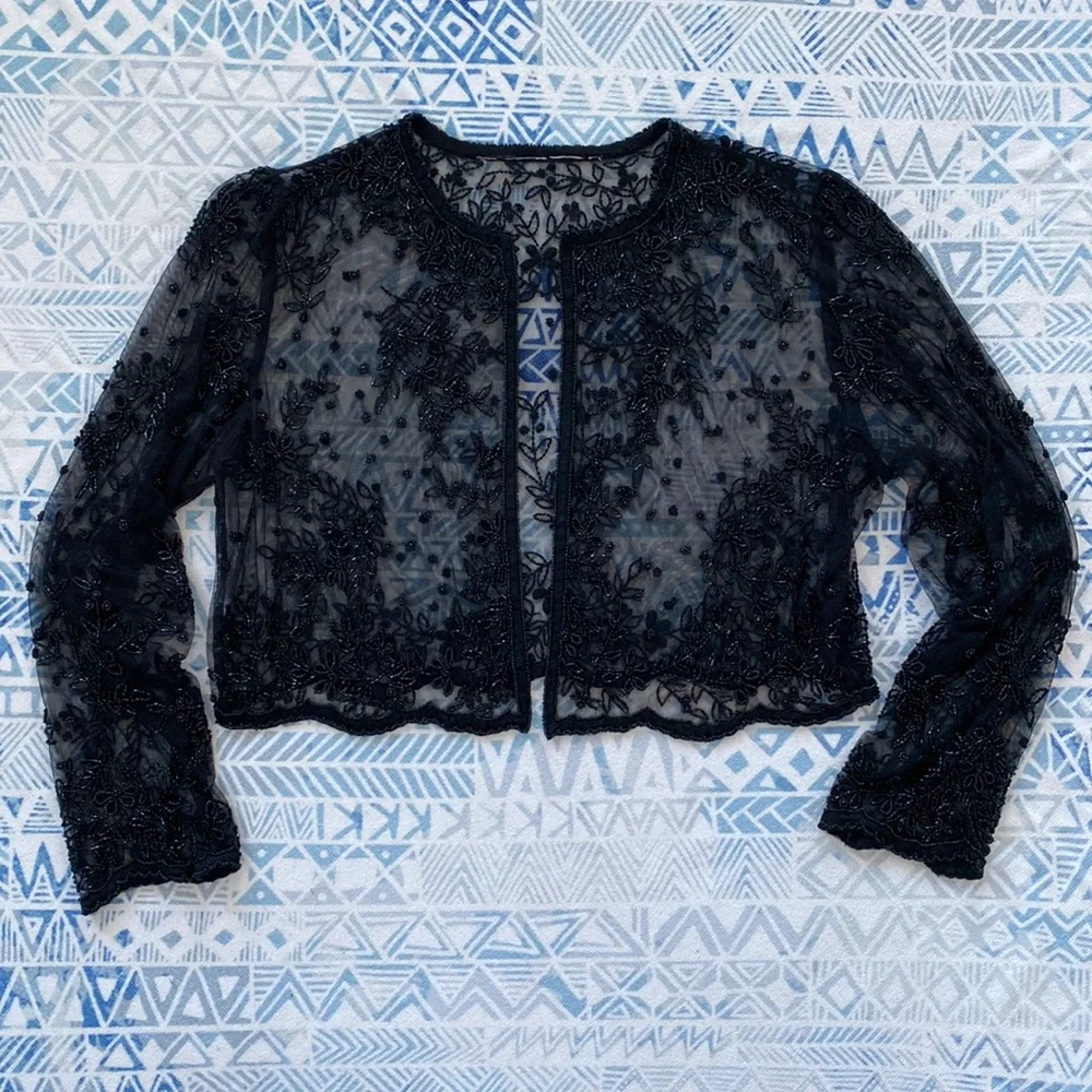 Black Beaded Sheer Open Top